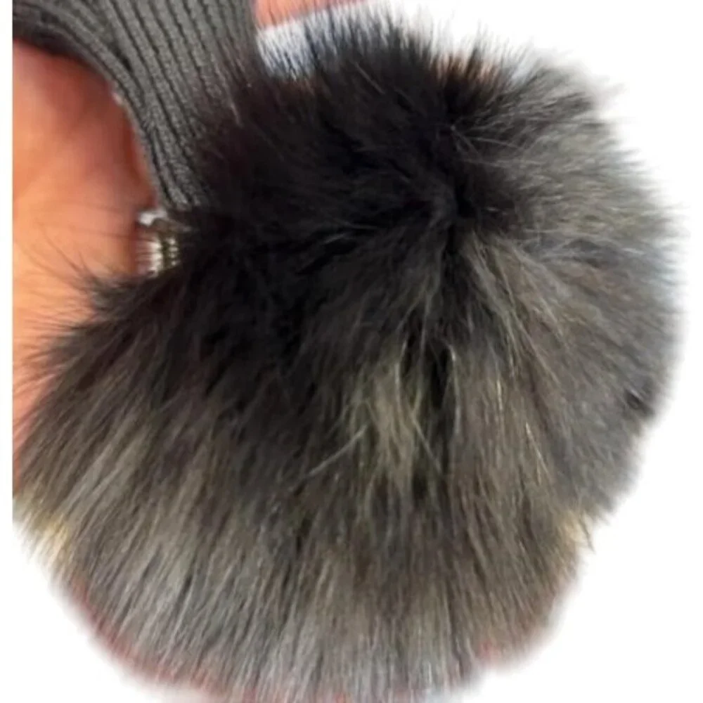 Made in INDIA Black POM Fur Sweater Poncho Drape Shawl sizes Medium & Large